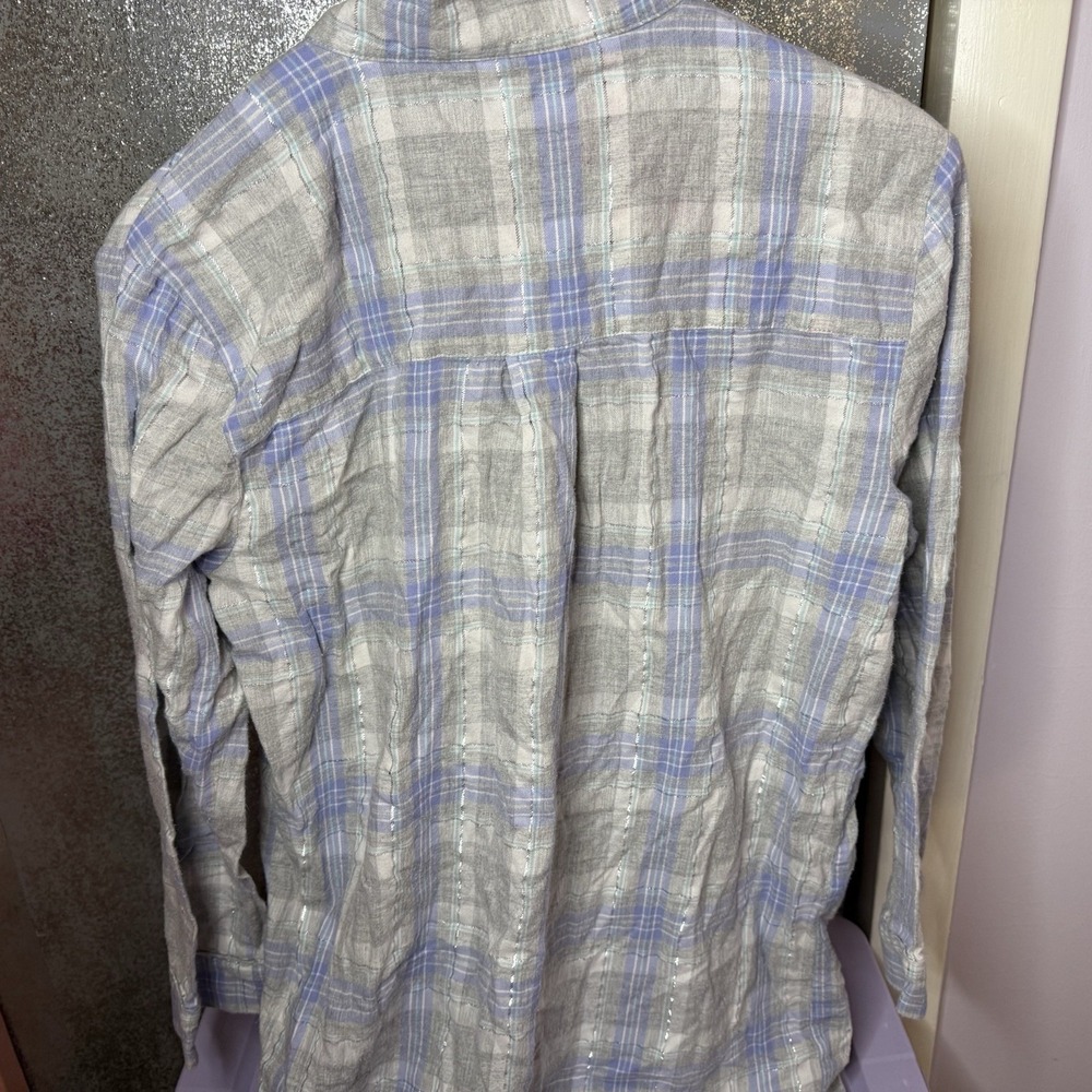 TALBOTS Womens Medium Lavender Purple Silver Plaid Flannel Night Shirt Gown - Picture 7 of 7